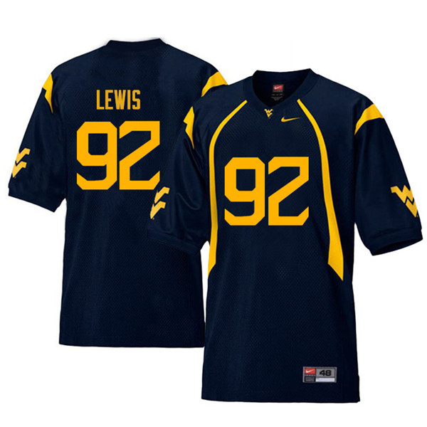 Men #92 Jon Lewis West Virginia Mountaineers Retro College Football Jerseys Sale-Navy
